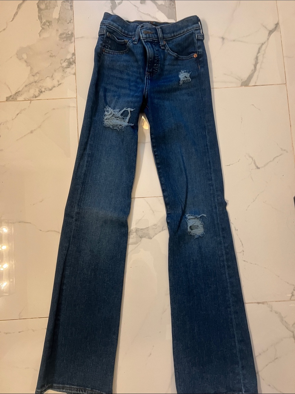 Express Women's Dark Blue Distressed Wide-Leg Jeans